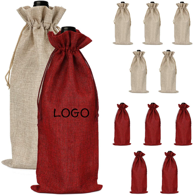 Επαναχρησιμοποιήσιμες τυπωμένες Drawstring τσάντες δώρων τσαντών γιούτας για το κρασί